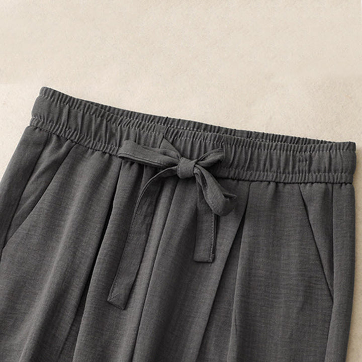 Buddha Stonesカジュアル サマー レースアップ テクスチャデザイン レディース コットン ワイドレッグパンツ ポケット付き - image 13