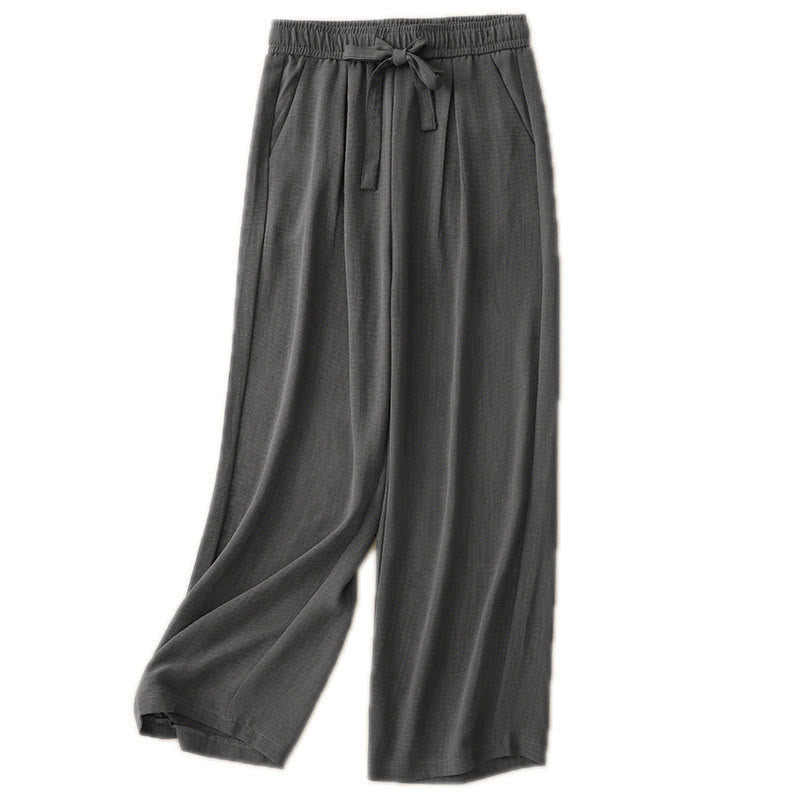 Buddha Stonesカジュアル サマー レースアップ テクスチャデザイン レディース コットン ワイドレッグパンツ ポケット付き - image 15