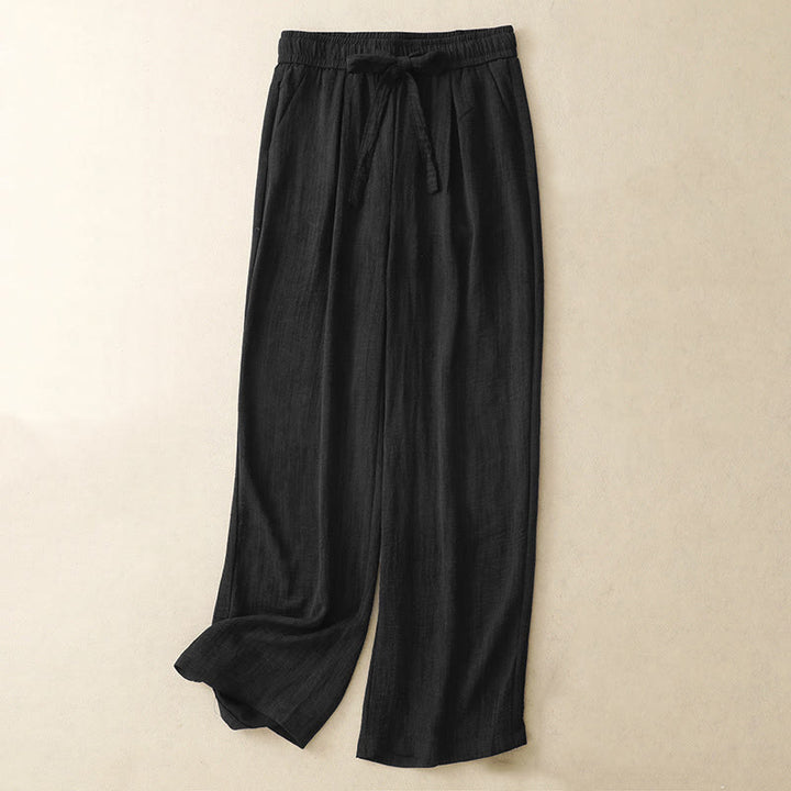 Buddha Stonesカジュアル サマー レースアップ テクスチャデザイン レディース コットン ワイドレッグパンツ ポケット付き - 黒 - US8-10，UK/AU12-14，EU40-42 (2XL) - image 7