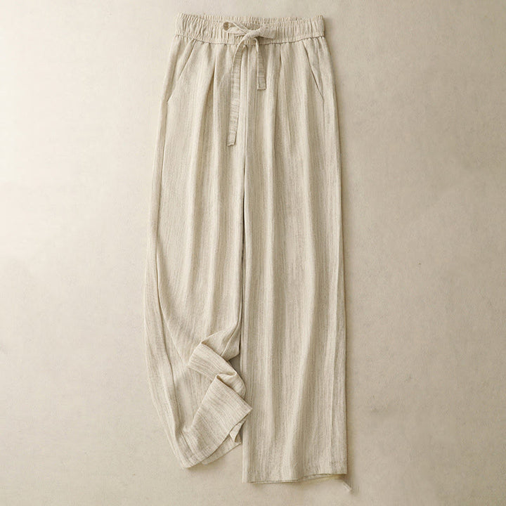 Buddha Stonesカジュアル サマー レースアップ テクスチャデザイン レディース コットン ワイドレッグパンツ ポケット付き - ペールゴールデンロッド - US8-10，UK/AU12-14，EU40-42 (2XL) - image 0