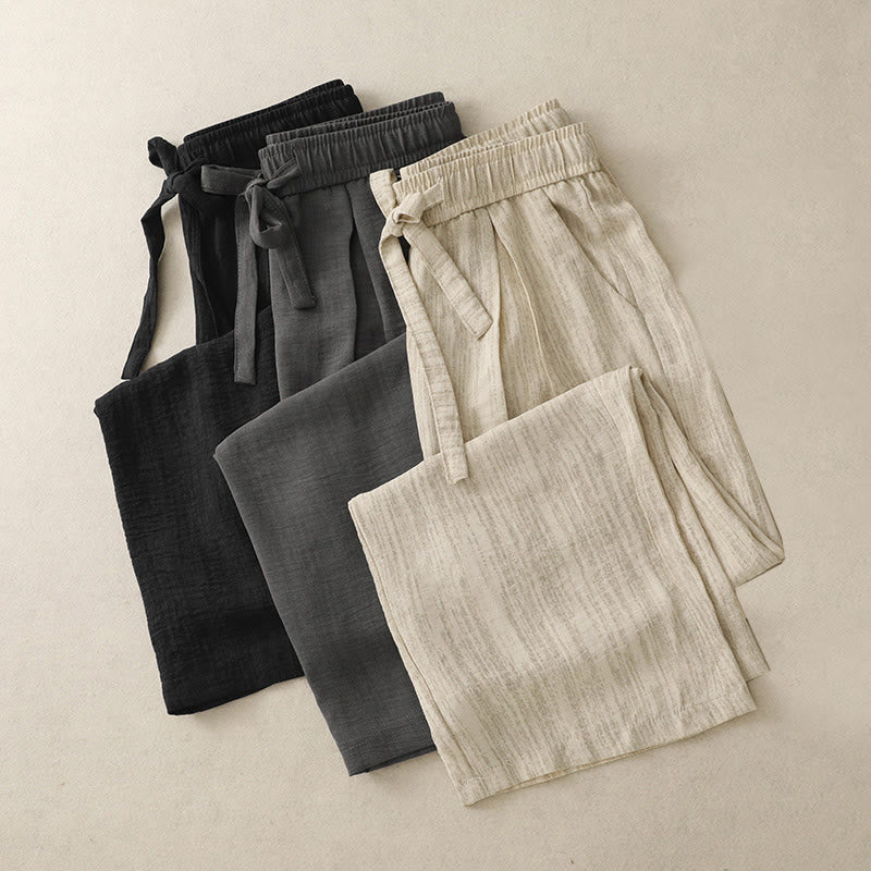 Buddha Stonesカジュアル サマー レースアップ テクスチャデザイン レディース コットン ワイドレッグパンツ ポケット付き - image 17