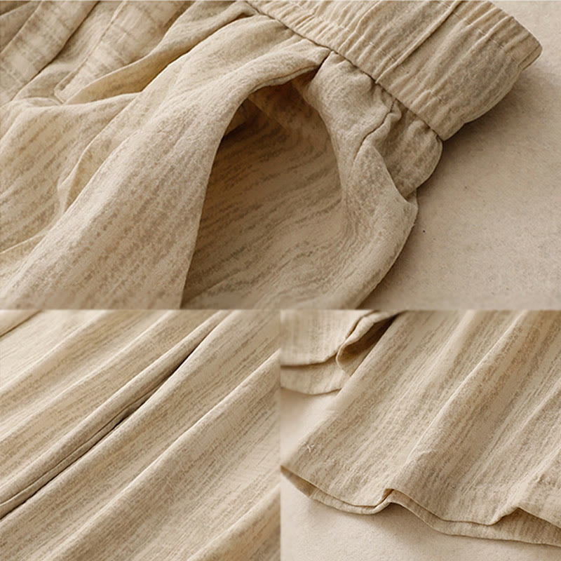 Buddha Stonesカジュアル サマー レースアップ テクスチャデザイン レディース コットン ワイドレッグパンツ ポケット付き - image 6