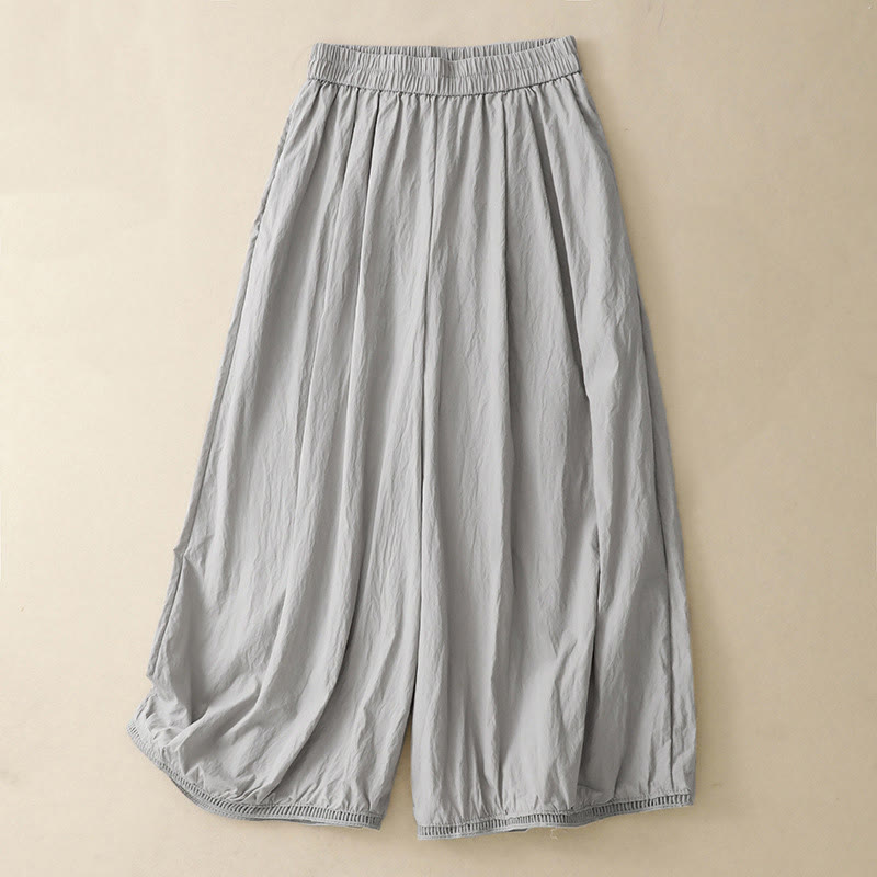 Buddha Stonesカジュアルヘムホローデザイン レディース コットン 7-8丈 ワイドレッグパンツ ポケット付き - 銀 - US8-10，UK/AU12-14，EU40-42 (2XL) - image 12