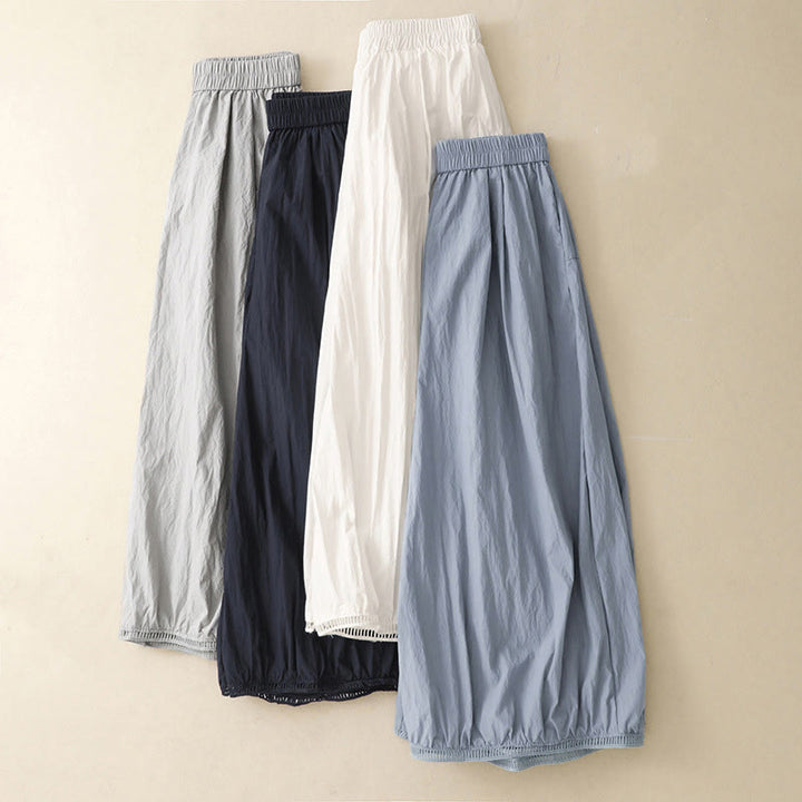 Buddha Stonesカジュアルヘムホローデザイン レディース コットン 7-8丈 ワイドレッグパンツ ポケット付き