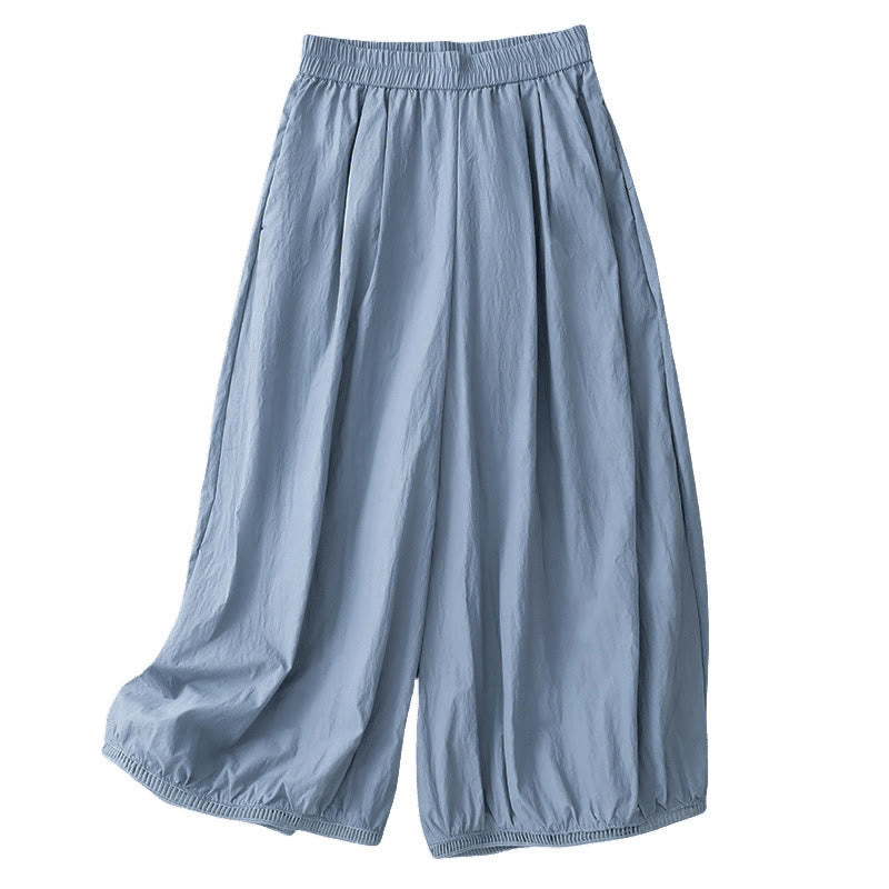 Buddha Stonesカジュアルヘムホローデザイン レディース コットン 7-8丈 ワイドレッグパンツ ポケット付き
