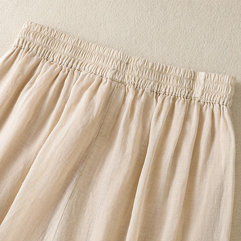 Buddha Stones通勤用刺繍ドローストリングレディースコットンワイドレッグパンツ（ポケット付き） - image 13