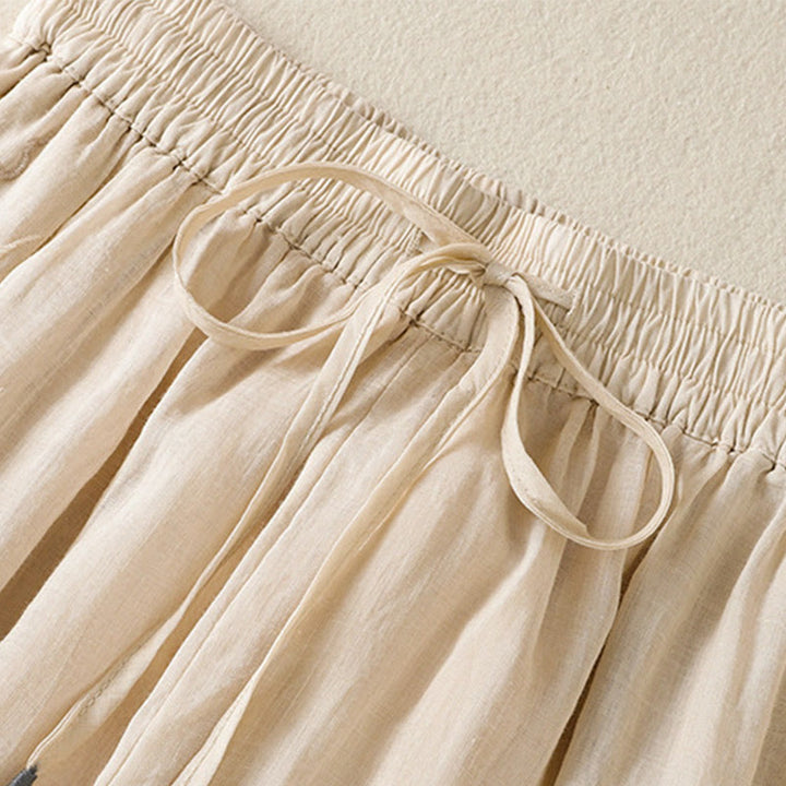 Buddha Stones通勤用刺繍ドローストリングレディースコットンワイドレッグパンツ（ポケット付き） - image 10