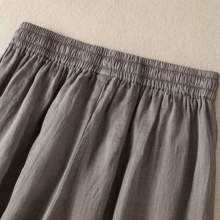 Buddha Stones通勤用刺繍ドローストリングレディースコットンワイドレッグパンツ（ポケット付き）