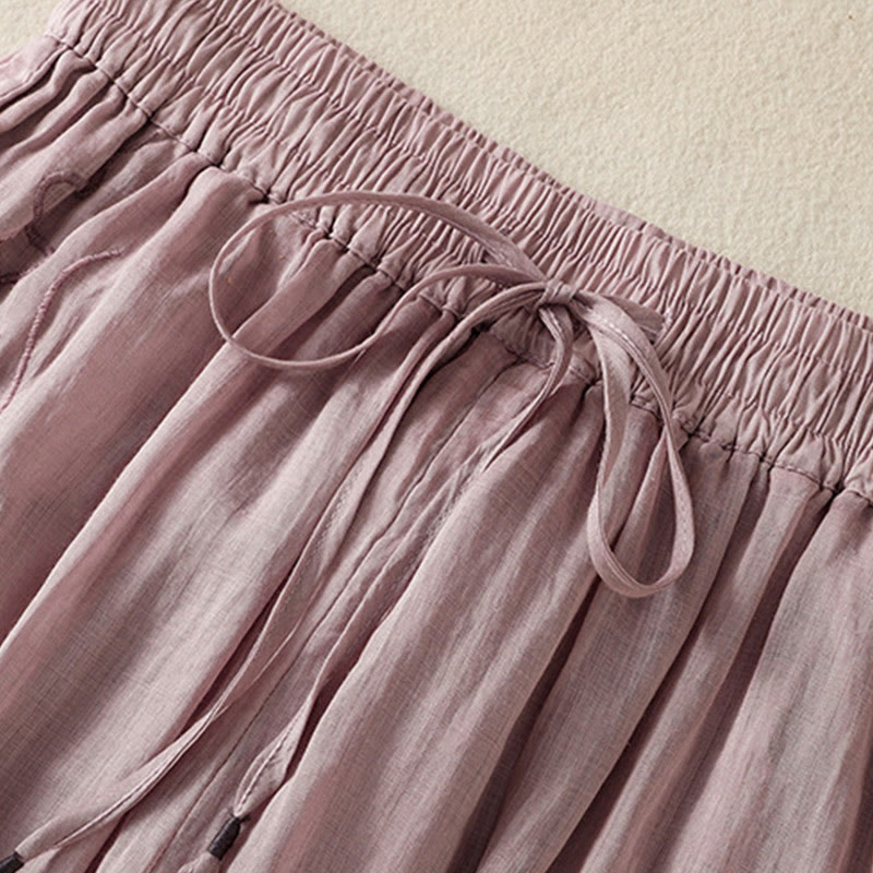 Buddha Stones通勤用刺繍ドローストリングレディースコットンワイドレッグパンツ（ポケット付き） - image 35