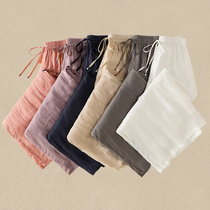 Buddha Stones通勤用刺繍ドローストリングレディースコットンワイドレッグパンツ（ポケット付き） - image 50