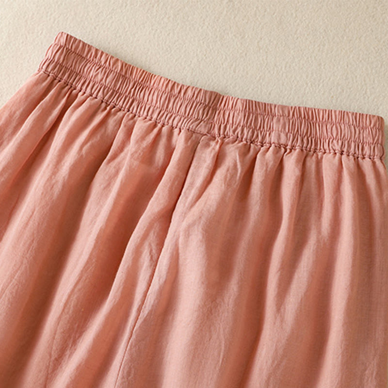 Buddha Stones通勤用刺繍ドローストリングレディースコットンワイドレッグパンツ（ポケット付き） - image 22