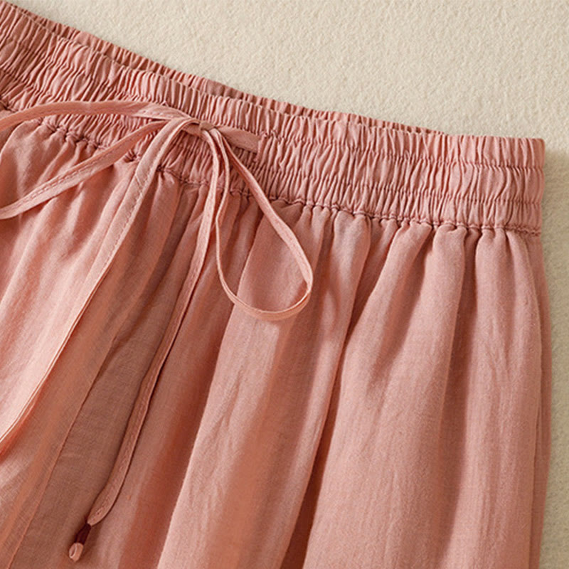 Buddha Stones通勤用刺繍ドローストリングレディースコットンワイドレッグパンツ（ポケット付き） - image 20