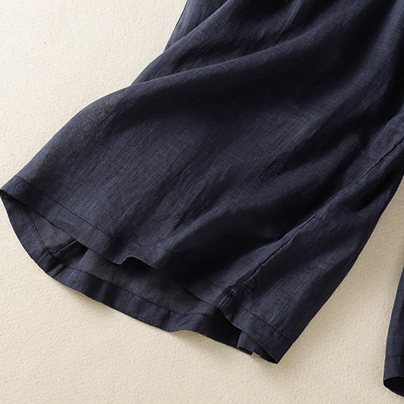 Buddha Stones通勤用刺繍ドローストリングレディースコットンワイドレッグパンツ（ポケット付き） - image 6