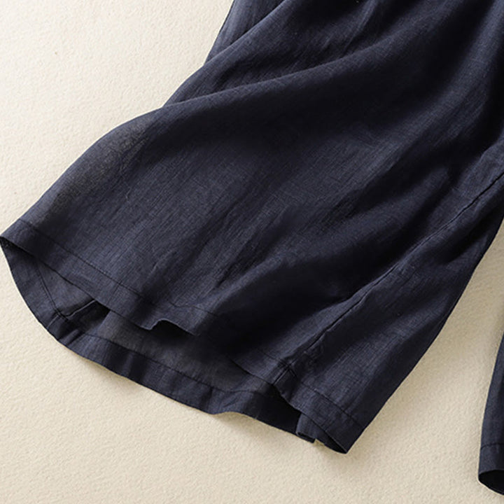 Buddha Stones通勤用刺繍ドローストリングレディースコットンワイドレッグパンツ（ポケット付き） - image 6