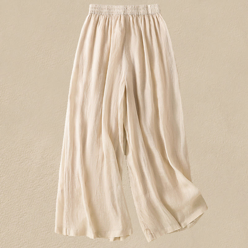 Buddha Stones通勤用刺繍ドローストリングレディースコットンワイドレッグパンツ（ポケット付き） - image 8