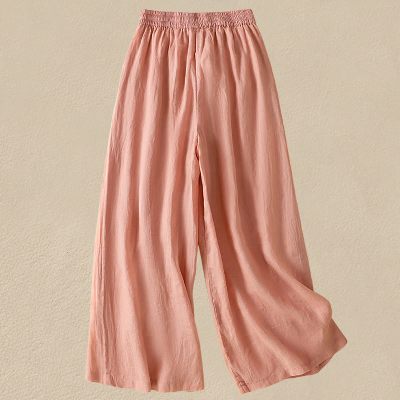 Buddha Stones通勤用刺繍ドローストリングレディースコットンワイドレッグパンツ（ポケット付き） - image 18