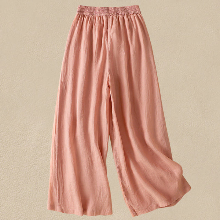 Buddha Stones通勤用刺繍ドローストリングレディースコットンワイドレッグパンツ（ポケット付き） - image 18