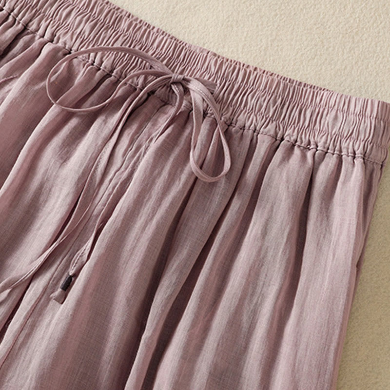 Buddha Stones通勤用刺繍ドローストリングレディースコットンワイドレッグパンツ（ポケット付き） - image 34