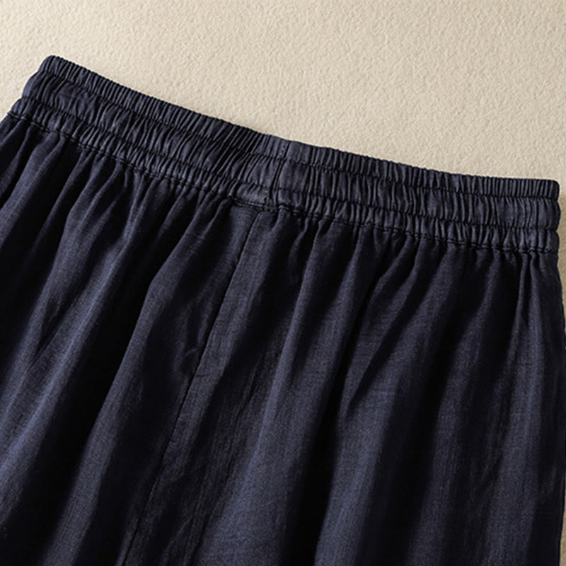 Buddha Stones通勤用刺繍ドローストリングレディースコットンワイドレッグパンツ（ポケット付き）