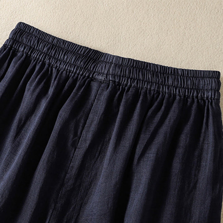 Buddha Stones通勤用刺繍ドローストリングレディースコットンワイドレッグパンツ（ポケット付き）