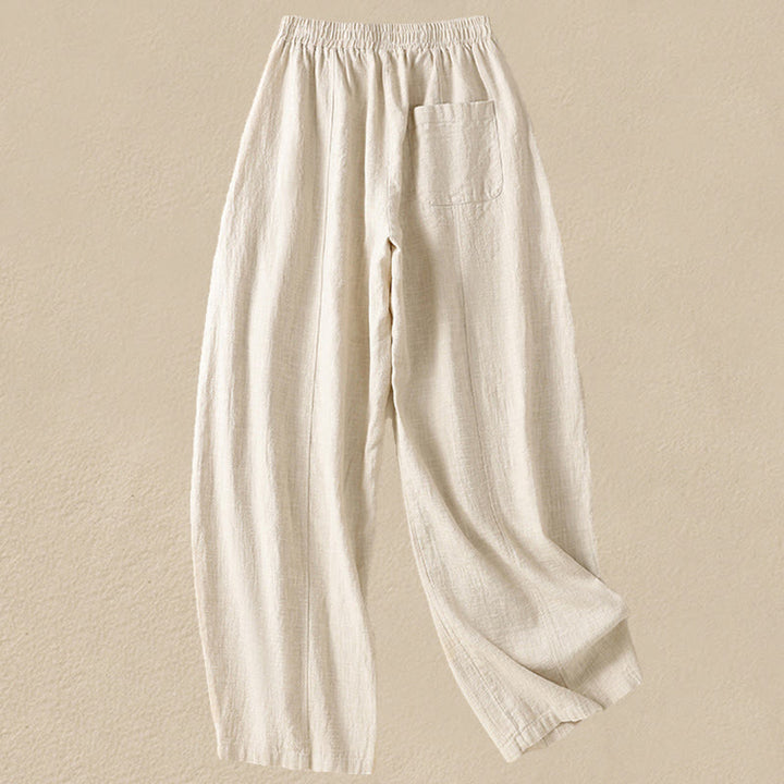 Buddha Stones無地 シンプルデザイン ハイウエスト レディース コットンリネン ハーレムパンツ ポケット付き - image 1