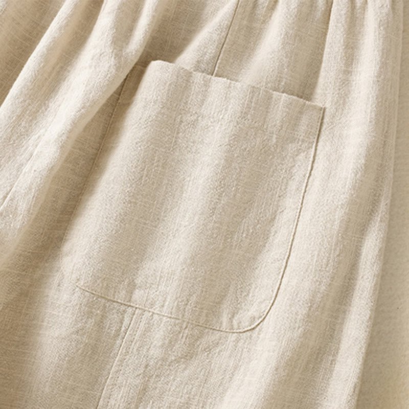 Buddha Stones無地 シンプルデザイン ハイウエスト レディース コットンリネン ハーレムパンツ ポケット付き - image 8