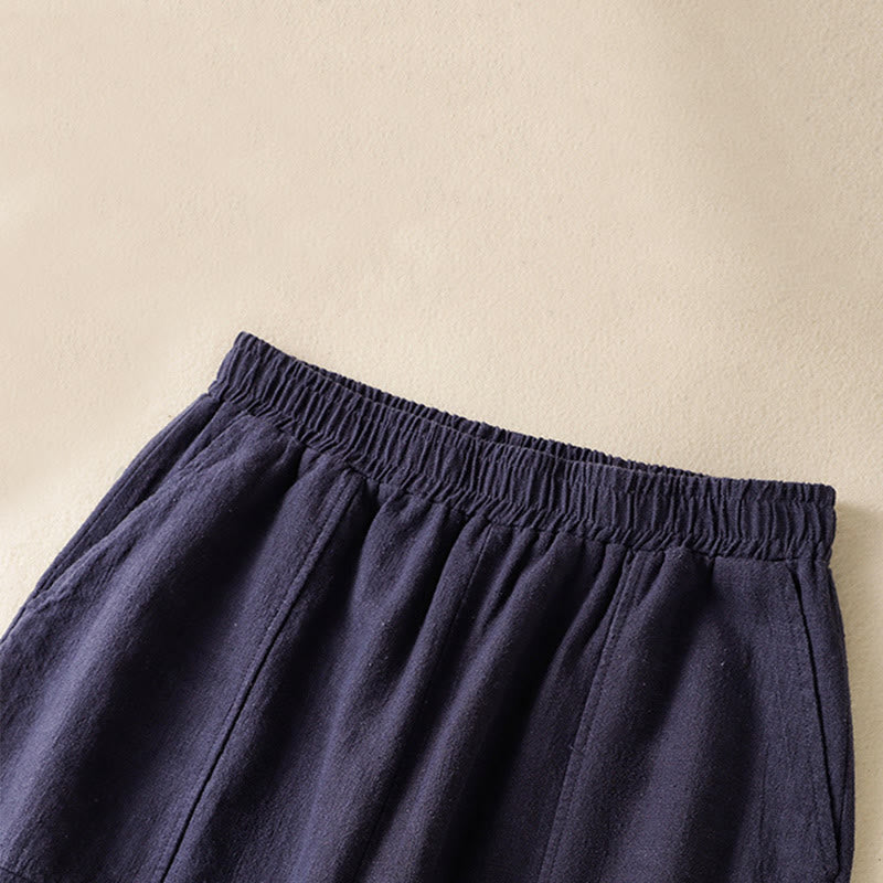 Buddha Stones無地 シンプルデザイン ハイウエスト レディース コットンリネン ハーレムパンツ ポケット付き