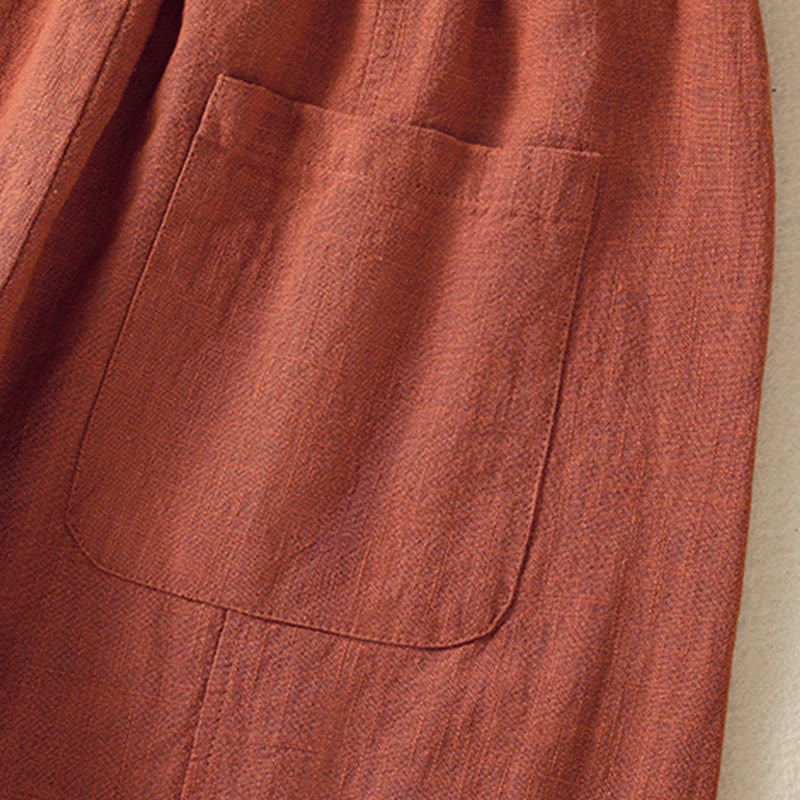 Buddha Stones無地 シンプルデザイン ハイウエスト レディース コットンリネン ハーレムパンツ ポケット付き - image 16