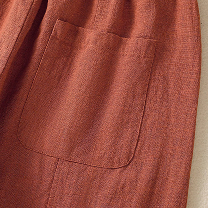 Buddha Stones無地 シンプルデザイン ハイウエスト レディース コットンリネン ハーレムパンツ ポケット付き - image 16