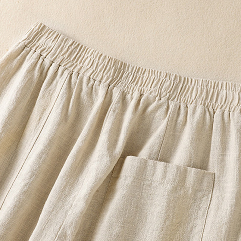 Buddha Stones無地 シンプルデザイン ハイウエスト レディース コットンリネン ハーレムパンツ ポケット付き - image 4