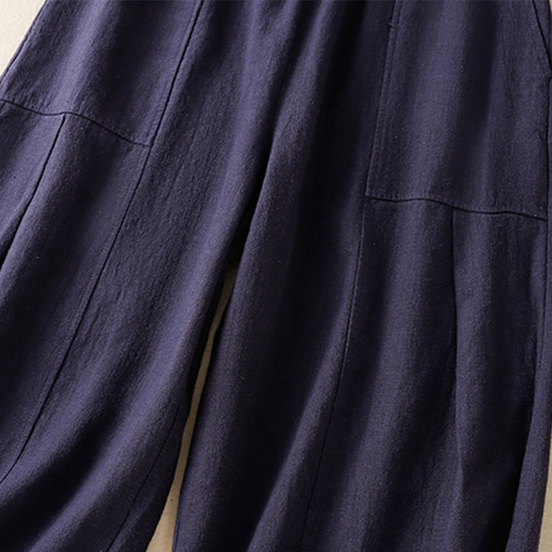 Buddha Stones無地 シンプルデザイン ハイウエスト レディース コットンリネン ハーレムパンツ ポケット付き - image 23