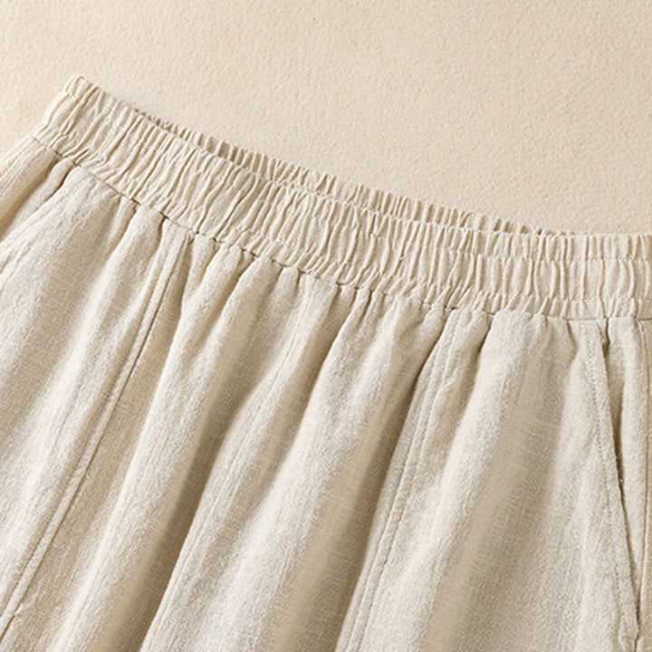 Buddha Stones無地 シンプルデザイン ハイウエスト レディース コットンリネン ハーレムパンツ ポケット付き - image 2