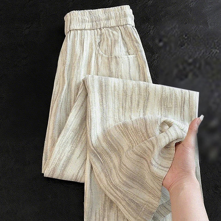 Buddha Stonesカジュアル タイダイ ストライプデザイン ドローストリング レディース コットン ワイドレッグパンツ ポケット付き