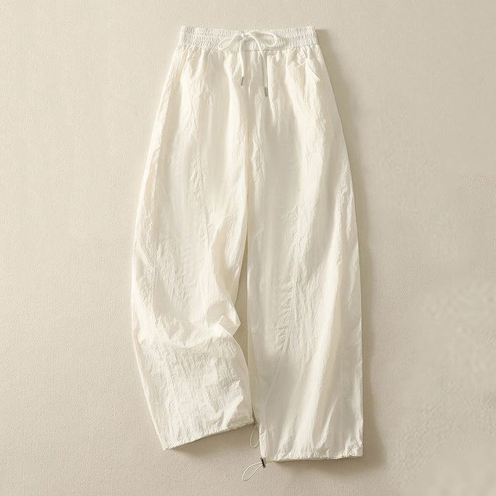 Buddha Stones夏用 ヴィンテージ 無地 ドローストリング カフス レディース パンツ ポケット付き