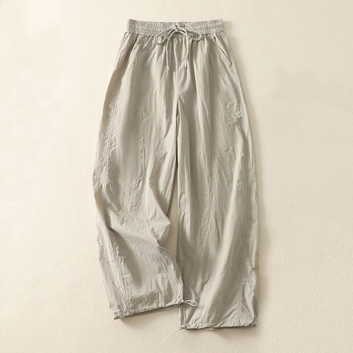 Buddha Stones夏用 ヴィンテージ 無地 ドローストリング カフス レディース パンツ ポケット付き