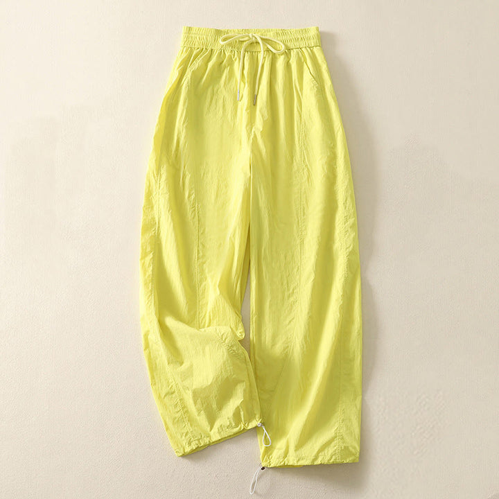 Buddha Stones夏用 ヴィンテージ 無地 ドローストリング カフス レディース パンツ ポケット付き