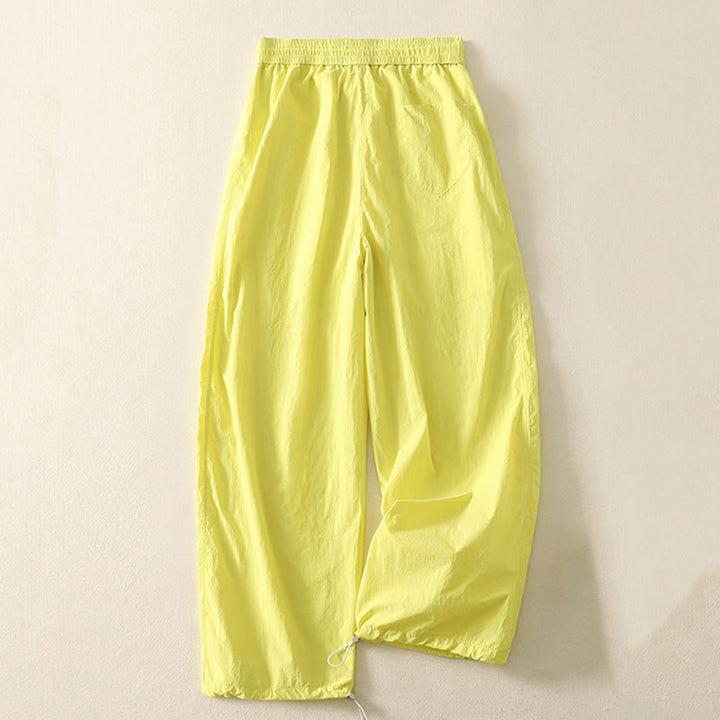 Buddha Stones夏用 ヴィンテージ 無地 ドローストリング カフス レディース パンツ ポケット付き