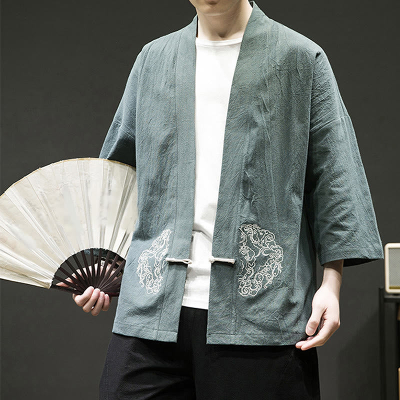 Buddha Stones中国風 カエルボタンデザイン オープンフロントジャケット メンズ コットンリネン 長袖 着物 - image 6