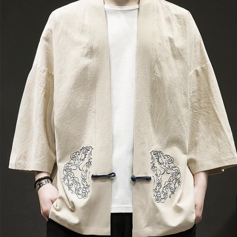 Buddha Stones中国風 カエルボタンデザイン オープンフロントジャケット メンズ コットンリネン 長袖 着物 - image 11