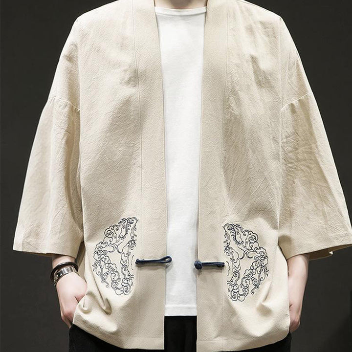 Buddha Stones中国風 カエルボタンデザイン オープンフロントジャケット メンズ コットンリネン 長袖 着物 - image 11