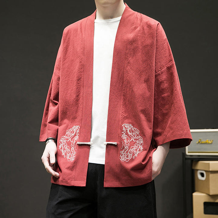Buddha Stones中国風 カエルボタンデザイン オープンフロントジャケット メンズ コットンリネン 長袖 着物 - image 15