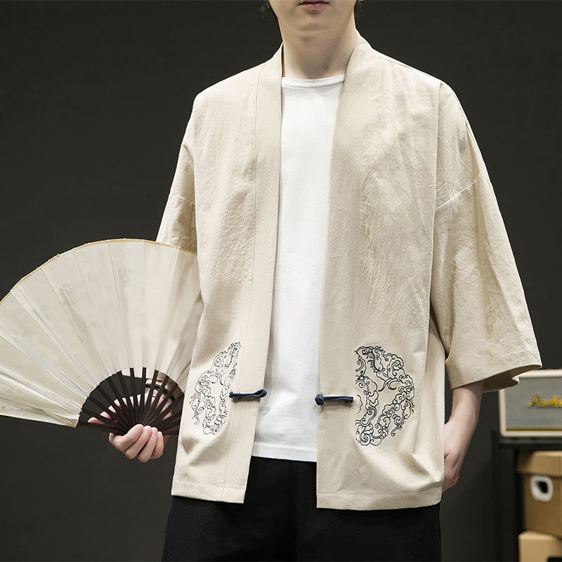 Buddha Stones中国風 カエルボタンデザイン オープンフロントジャケット メンズ コットンリネン 長袖 着物 - image 10