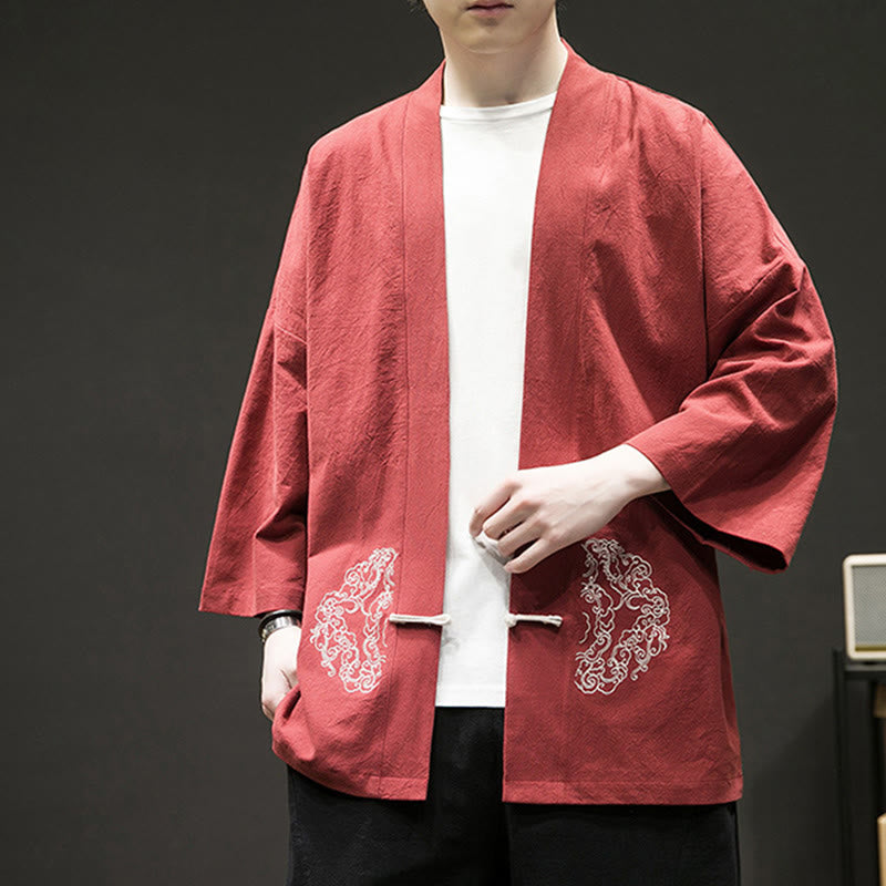 Buddha Stones中国風 カエルボタンデザイン オープンフロントジャケット メンズ コットンリネン 長袖 着物 - image 16