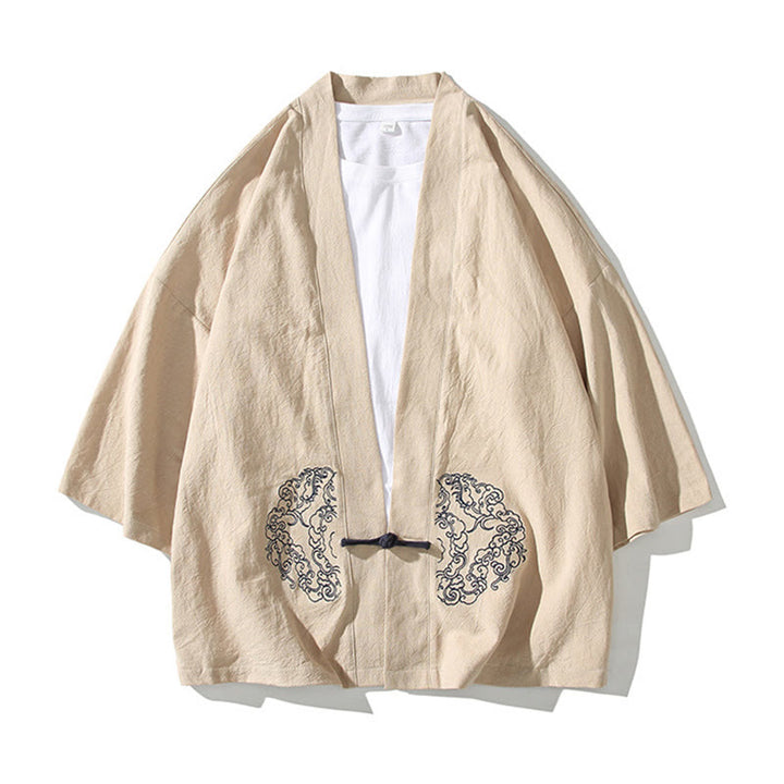Buddha Stones中国風 カエルボタンデザイン オープンフロントジャケット メンズ コットンリネン 長袖 着物 - image 13