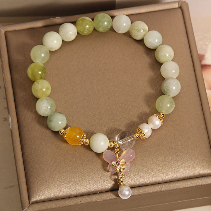 Buddha Stones 天然バタフライサーペンティン翡翠燕元瑪瑙幸運ブレスレット - image 8