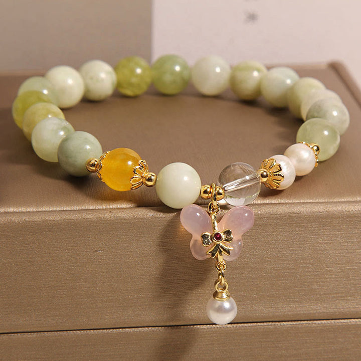Buddha Stones 天然バタフライサーペンティン翡翠燕元瑪瑙幸運ブレスレット - image 2
