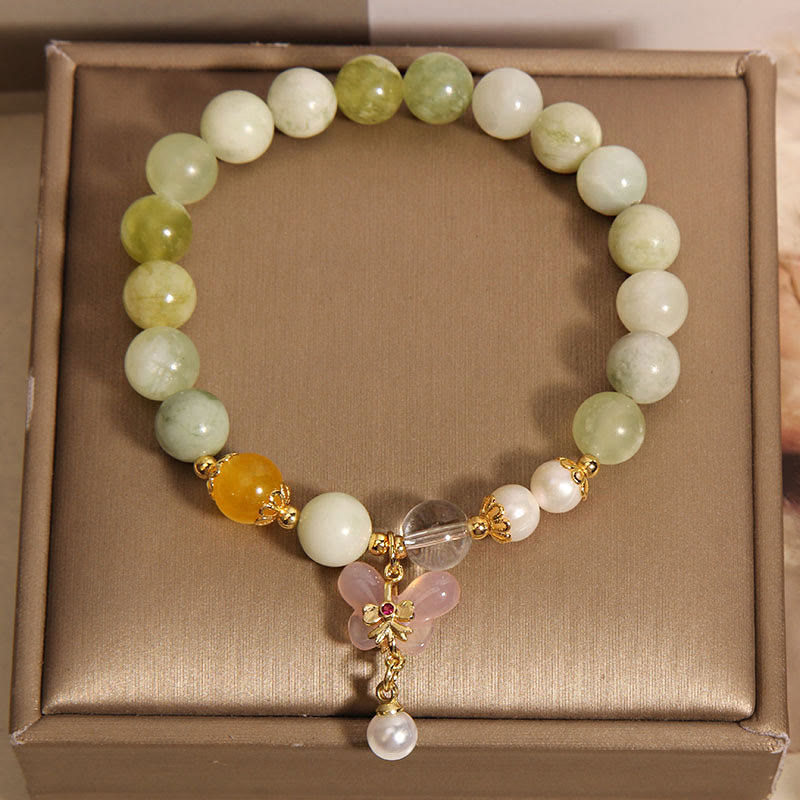 Buddha Stones 天然バタフライサーペンティン翡翠燕元瑪瑙幸運ブレスレット - image 4