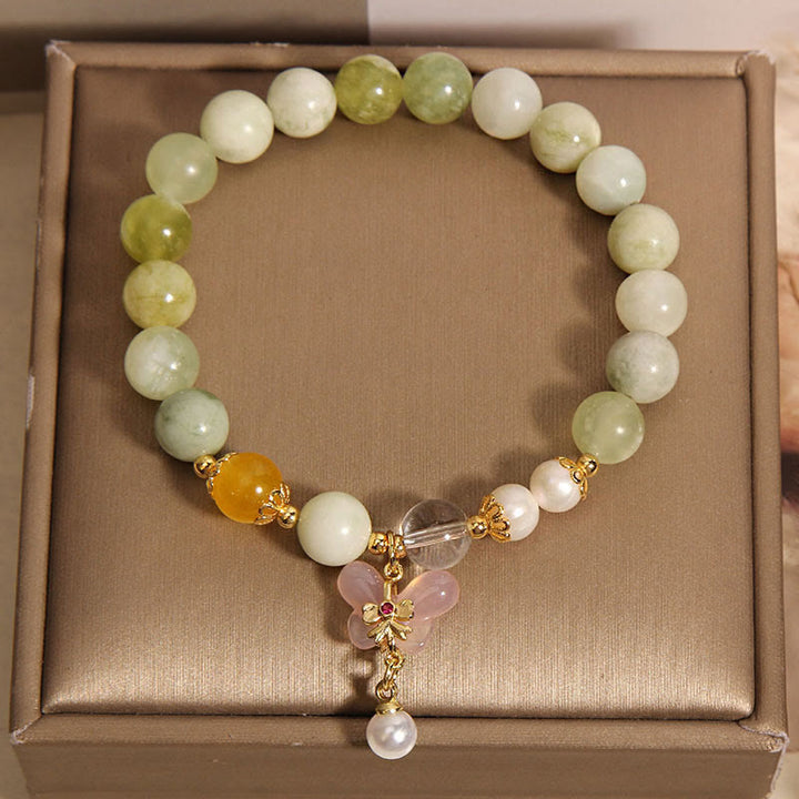 Buddha Stones 天然バタフライサーペンティン翡翠燕元瑪瑙幸運ブレスレット - image 4
