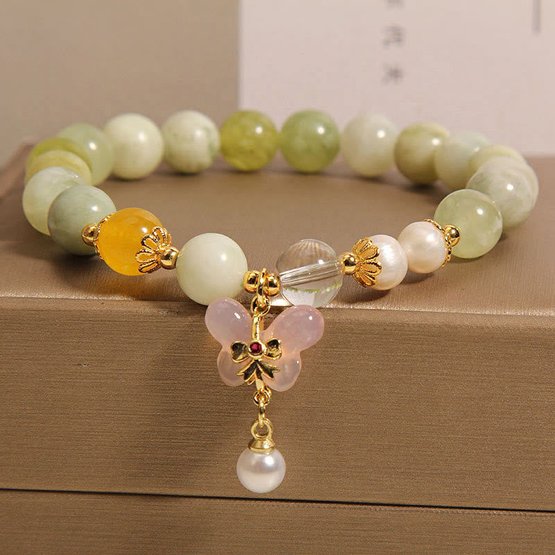 Buddha Stones 天然バタフライサーペンティン翡翠燕元瑪瑙幸運ブレスレット - image 1
