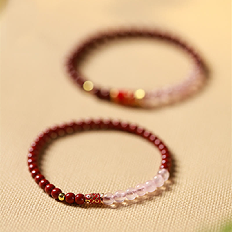 Buddha Stones 天然辰砂ピンククリスタルストロベリークォーツの幸運の鯉の良縁祈願ブレスレット - image 14